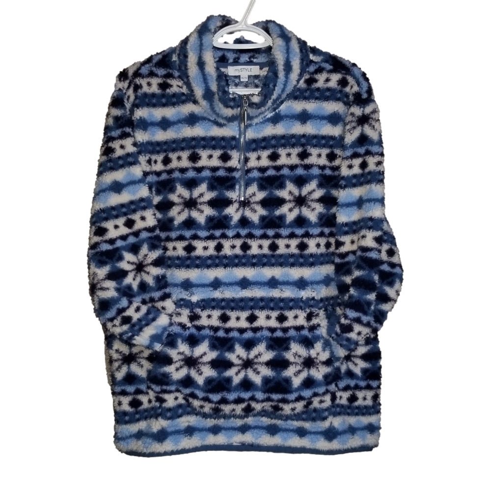 MyStyle Light Weight Nordic Winter Design Fleece 1/4 Zip Pullover Sweater XL